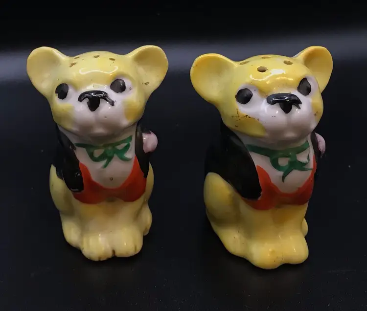 Vintage 1950s French Bulldogs In Tuxes Salt & Pepper Shakers Collectables Japan