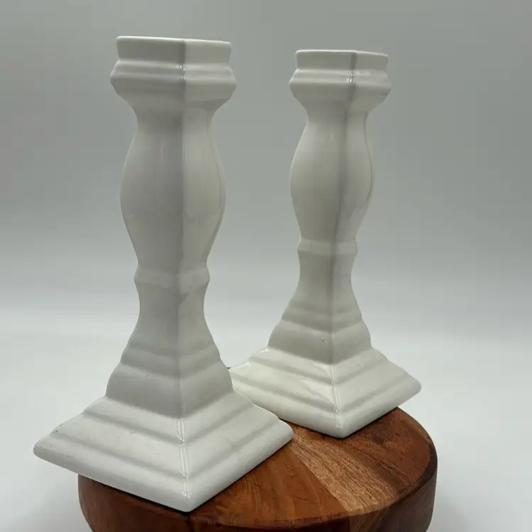 Vintage White Porcelain Set Of 2 Candle Holder Maker Mark Mikasa Malaysia