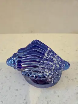 Iridescent Blue Glass Shell Paperweight