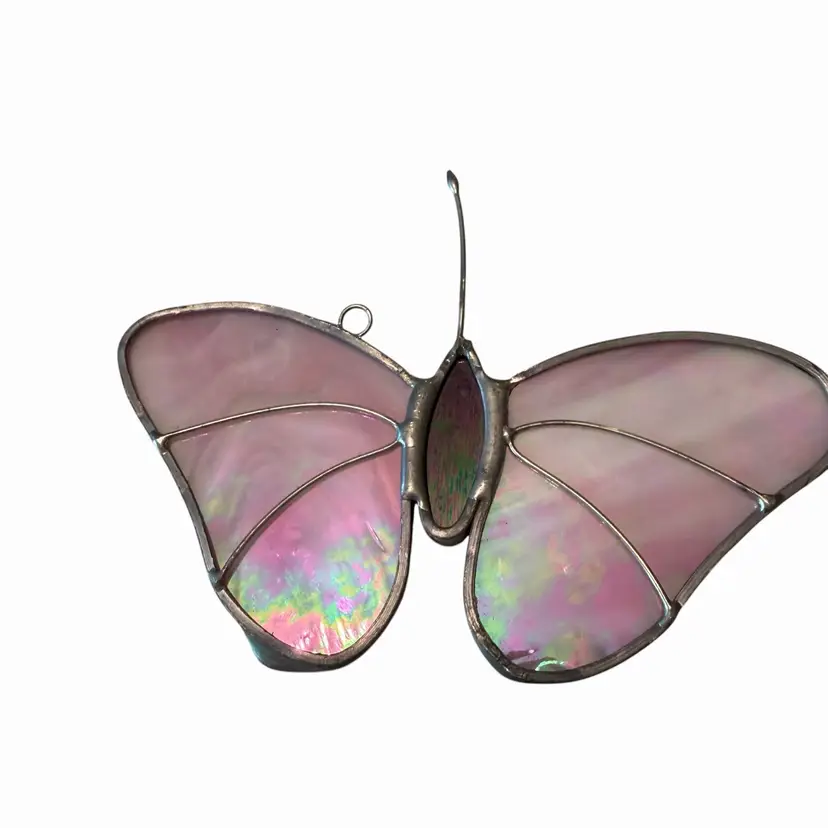 Handcrafted Pink Iridescent Stained Glass Butterfly
