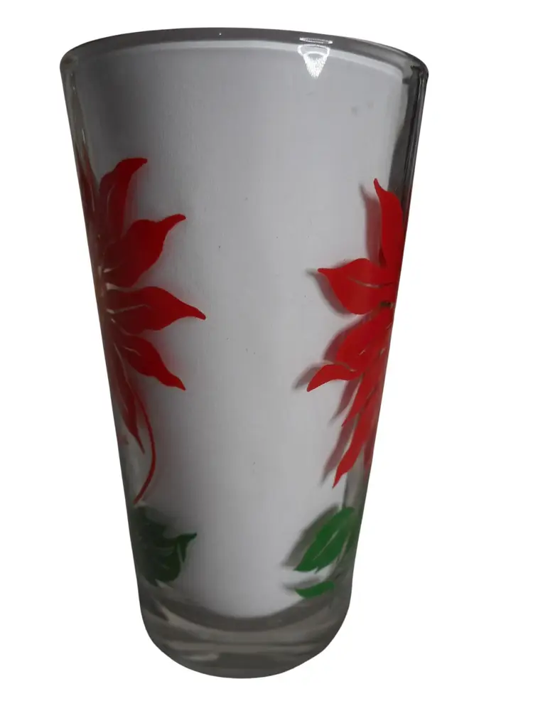 MCM Boscul Peanut Butter Glass Tumbler Red / orange Poinsettia Estate 5" #10