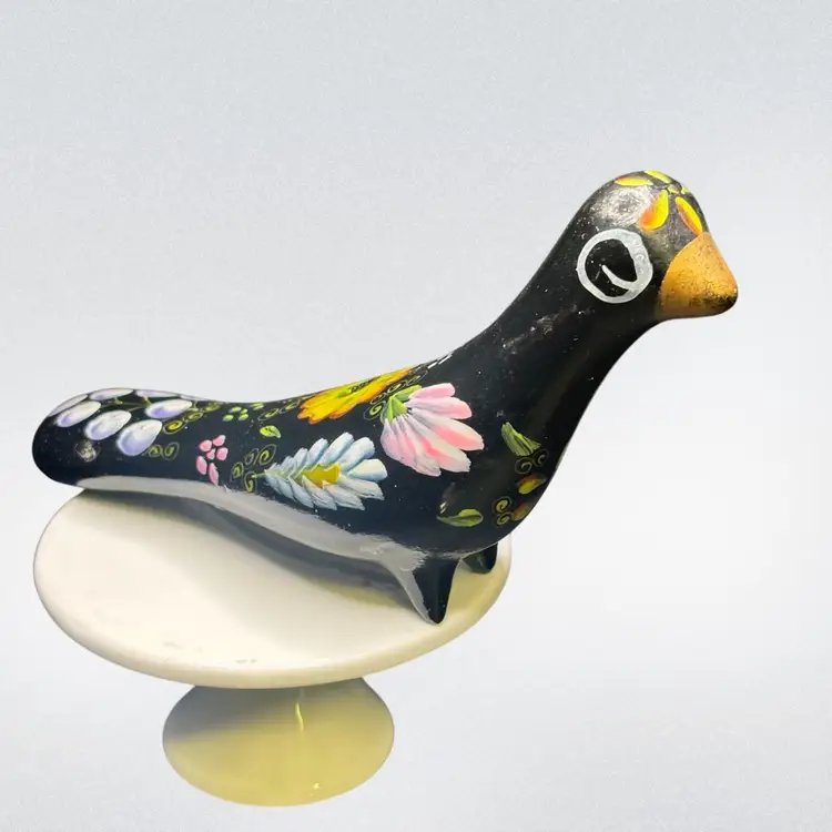 Black Tonala Floral Painted Bird 4”x7” UV GLOW