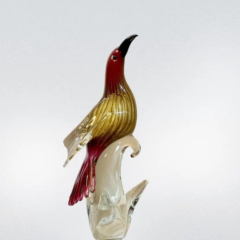 Bird Sculpture Formia Murano Hand Blown Glass Ruby with Gold Flecks
12” T x 6” W x 5” L
