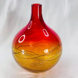 Amberina Vase With Threading And Silver Flecks