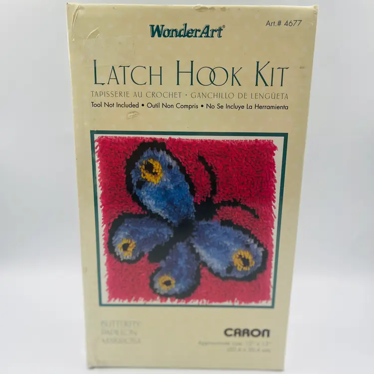 Vintage Caron WonderArt Latch Hook Kit Butterfly Design 12x12 Rug Kit Craft Kit NOS