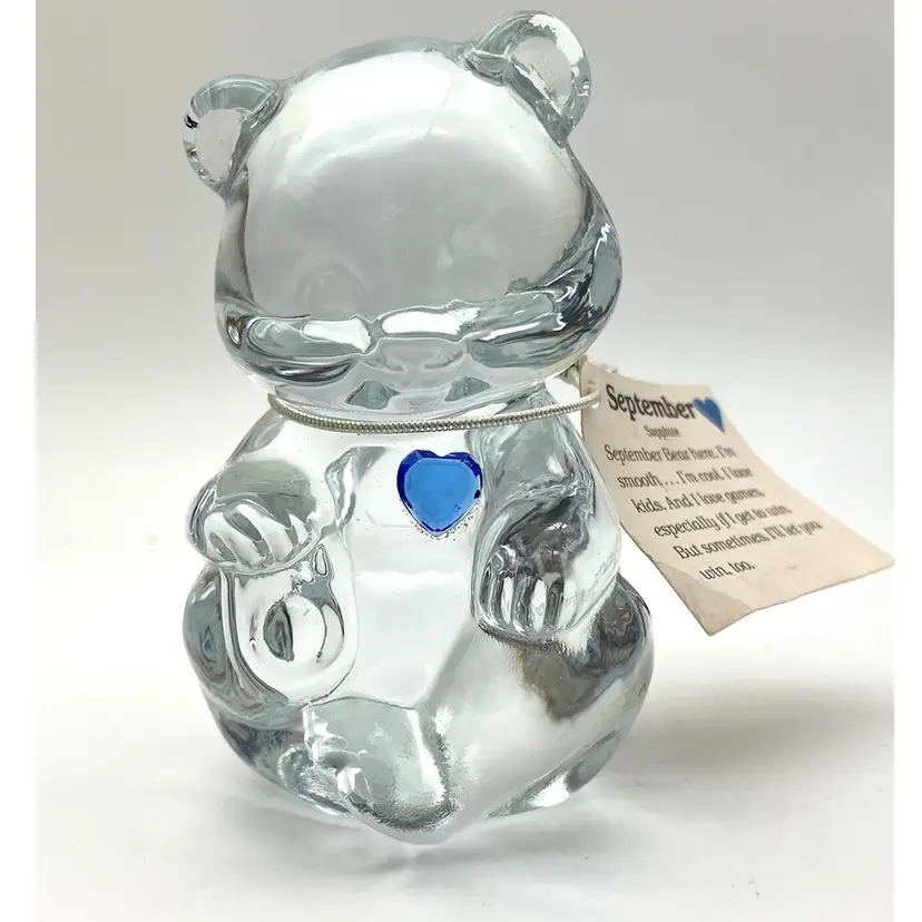 BIN - *As IS* Vintage Fenton Art Glass Bear Figurine Blue Heart Sept Birthstone *Engraved “Carol”*