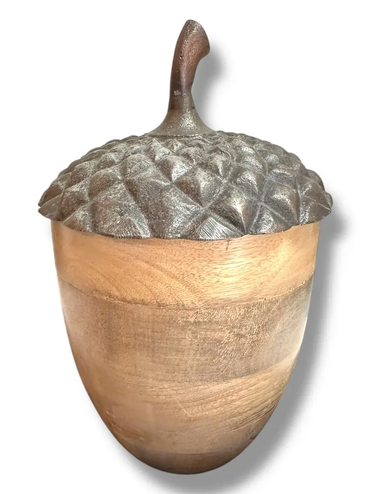 Large Wooden Acorn Box With Aluminum Lid Handmade Tall Farmhouse Core