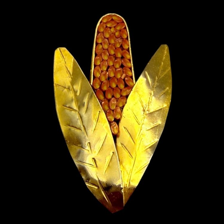 Golden Harvest Corn Brooch Gold Tone Italy 2"