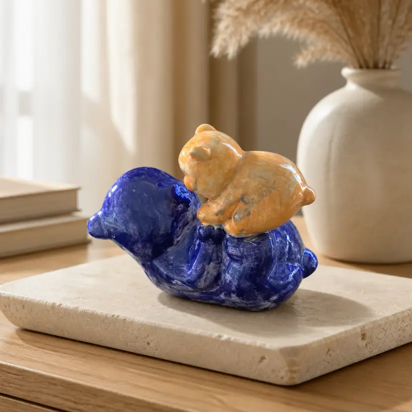 Studio Pottery Bears Purple and Orange