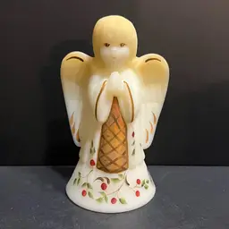 Fenton Hand Painted Girl Angel Bell "Twining Berries", Signed ~6” x 3.75” x 3”