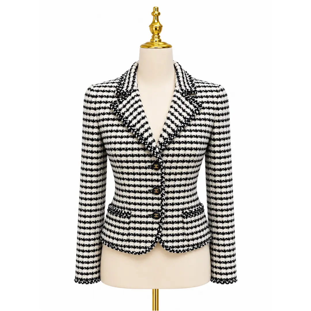 Chanel Black And White Tweed Blazer Sz 36