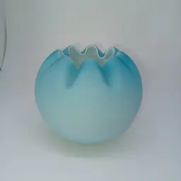 Vintage Fenton Satin Glass Rose Bowl Vase Cased Blue Art Glass Hand Blown