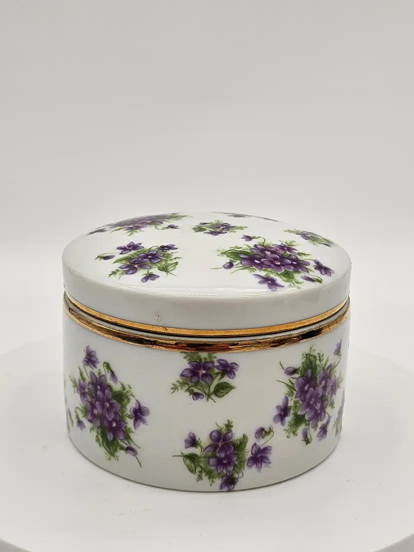 Vintage Lefton Trinket Box Ceramic Violets Made In Japan - Hand Poured Candle