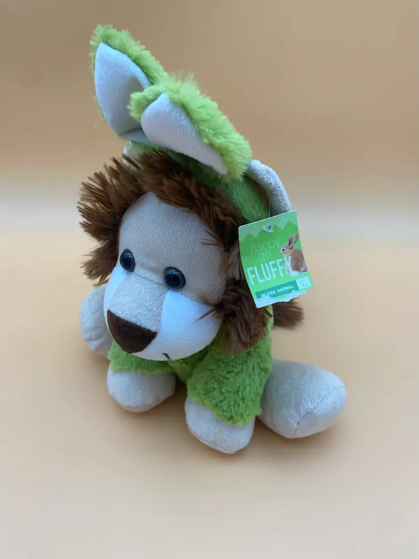 KellyToy Happy Go Fluffy Lion as the Easter Bunny 10" Stuffed Animal Plush - NWT