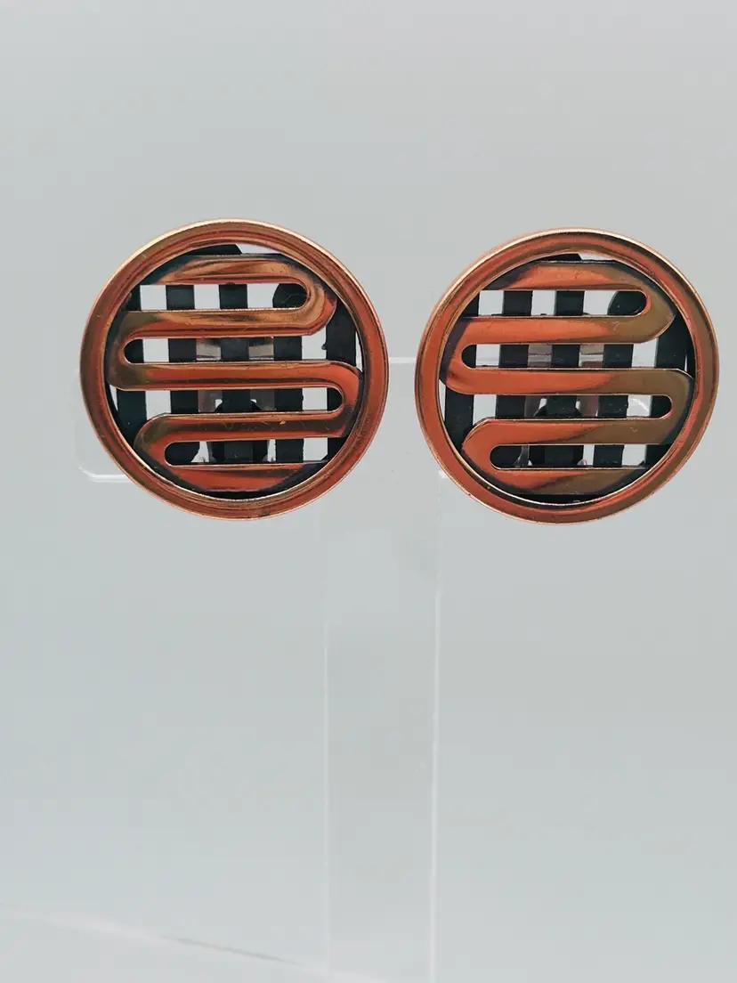 Vintage Renoir copper circle Modernist Clip Earrings