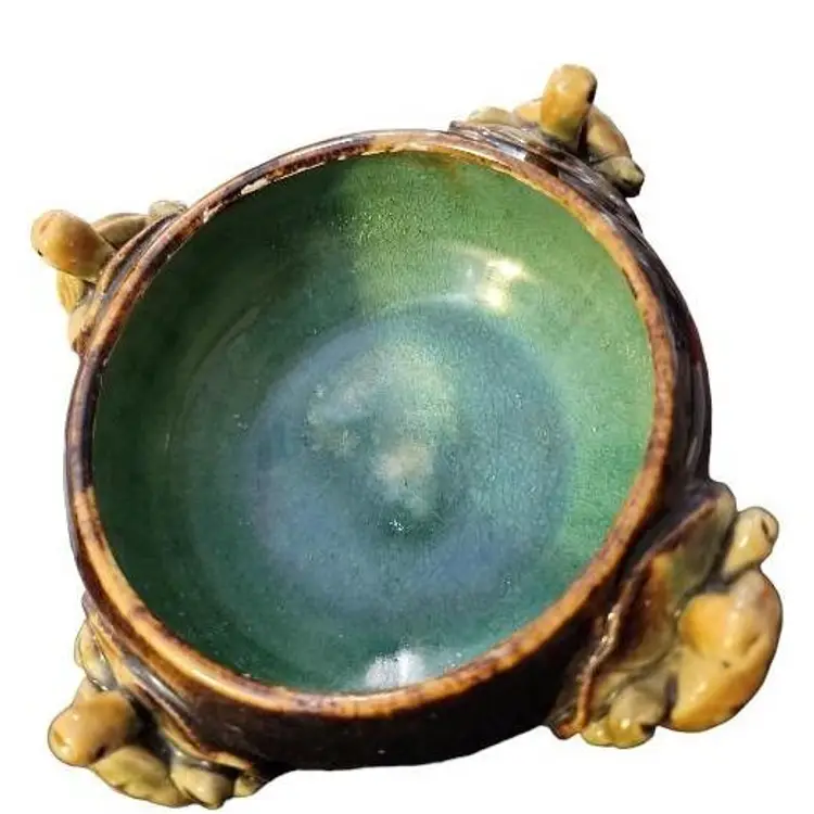 Sale! 4 Turtles Planter Eight Footed Chinese Decorative Pottery Bowl Quality Glaze Lilypads Turtle