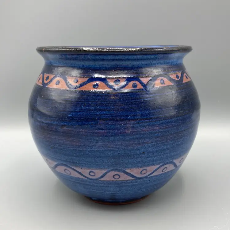 Vintage Lloyds Ceramics Jamaica Studio Pottery Blue Glazed Redware Planter Vase