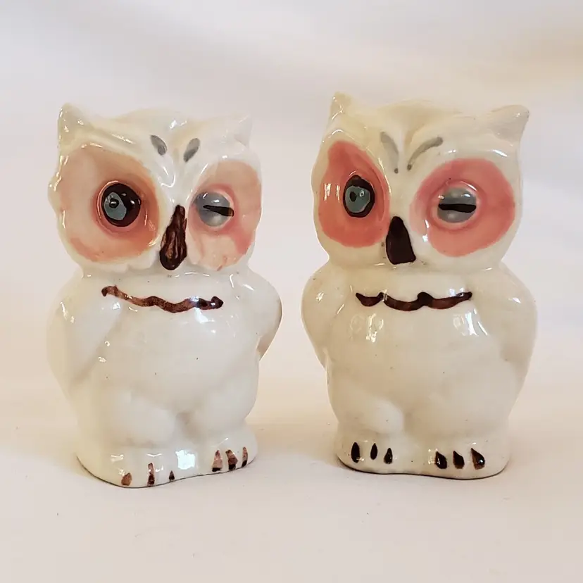 Winking Owl Salt Pepper Shakers Ceramic 3" Tall Missing Stoppers Vintage