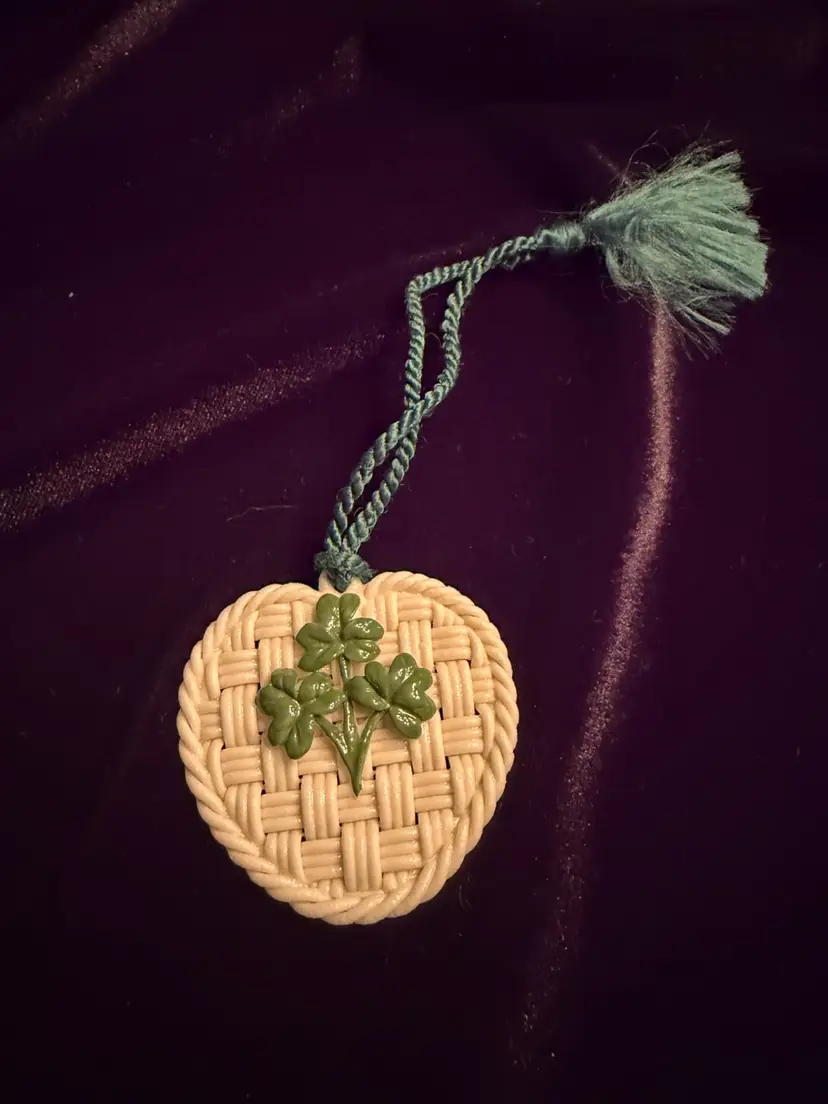 Belleek Shamrocks Basketweave Heart Ornament