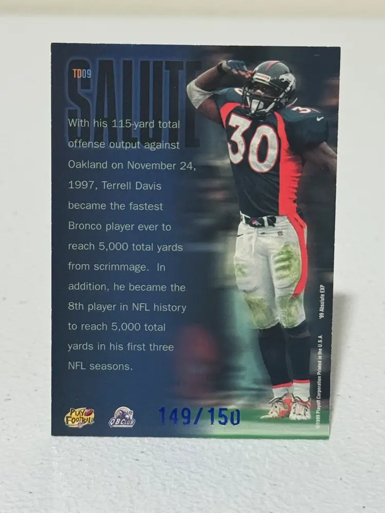 1999 Playoff Terrell Davis Salute Auto /150 #TD09 Denver Broncos HOF