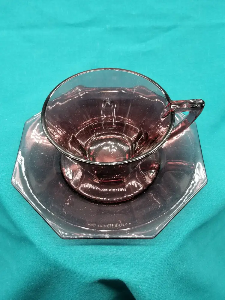 Vintage Hazel Atlas Glass Moroccan Amethyst Teacup and Saucer