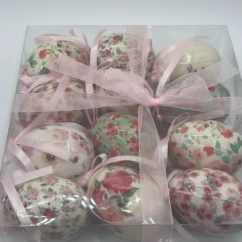Waste Egg Ornaments Floral Design Set Of 12