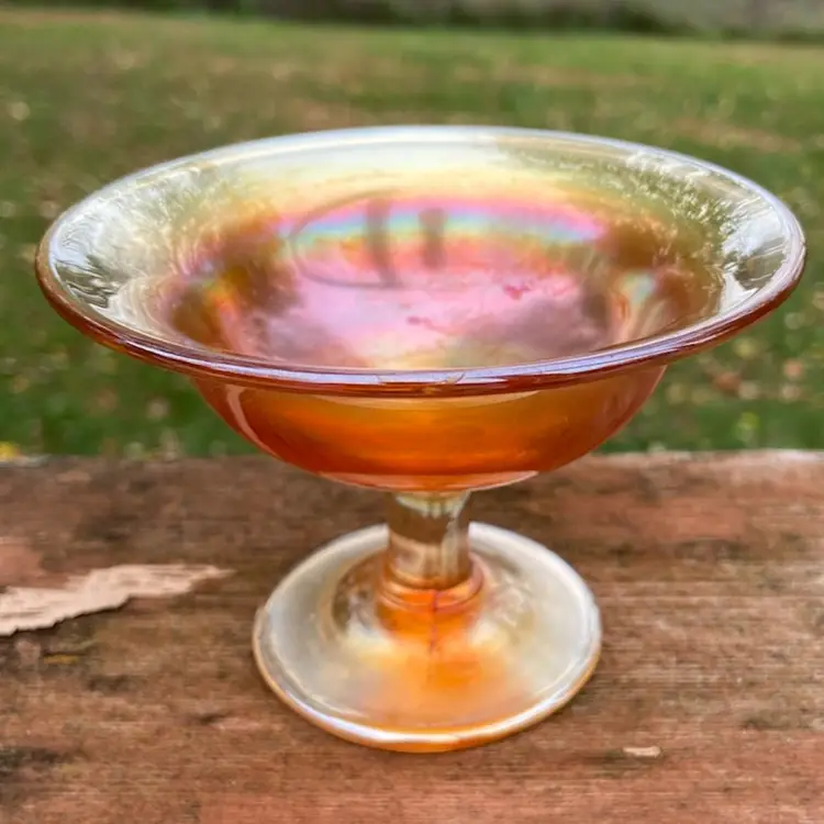 Marigold Carnival Glass, Sherbet Cup Or Small Compote. 3”h x 4.5”w (base 2”w). Not Marked.