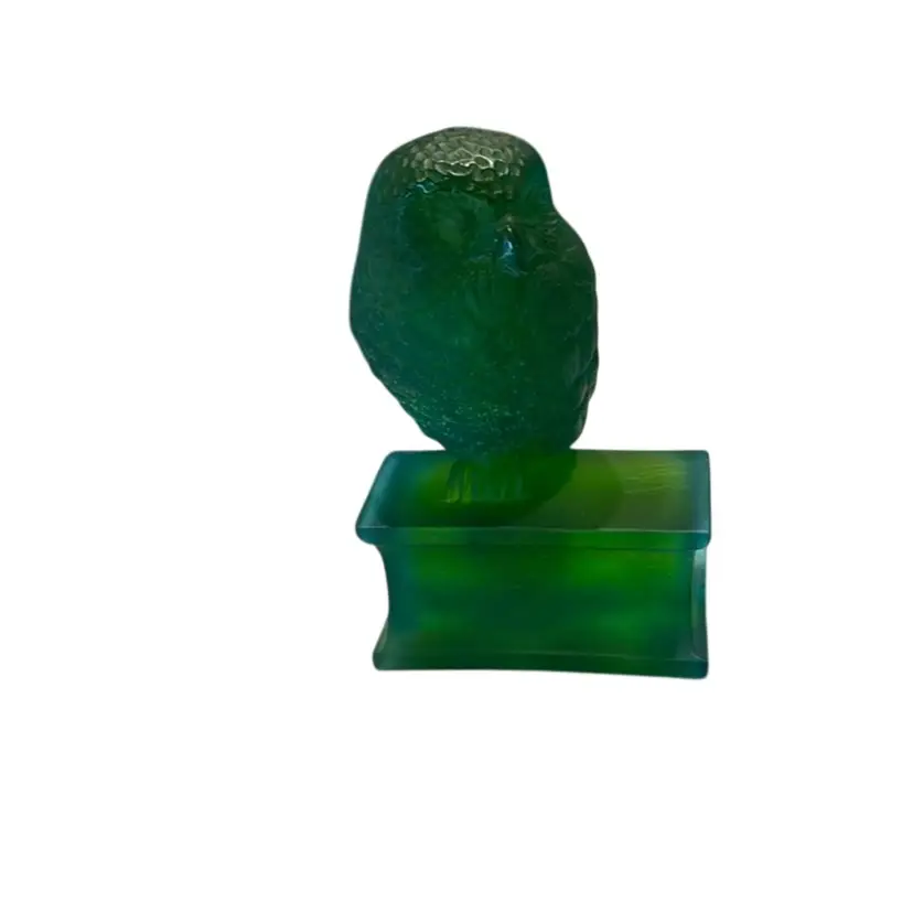 803 Daum France Green Owl On Book Paperweight - With Box - Chouette Liver Verte 03625 3.4” X 2.25”