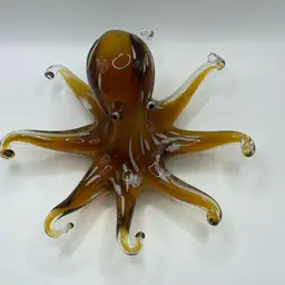 Carmel And White Pier 1 Octopus Paperweight 8” Across And 4” Tall Small Scratch Between The Eyes