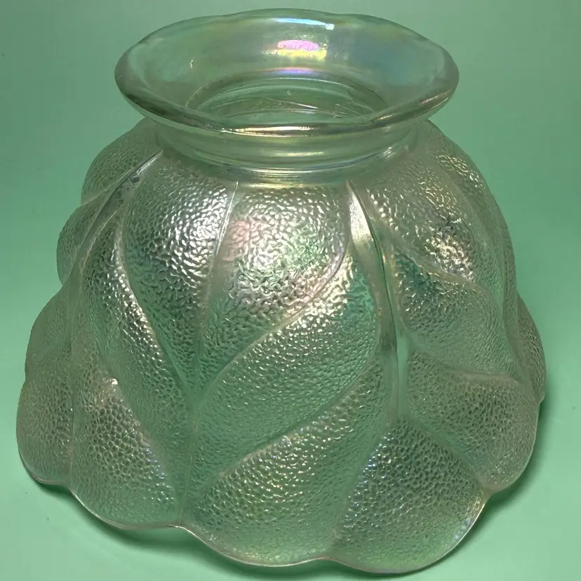 Vintage LE Smith Leaf Wood Rose Clear Iridescent Art Glass Fairy Lamp TOP ONLY
