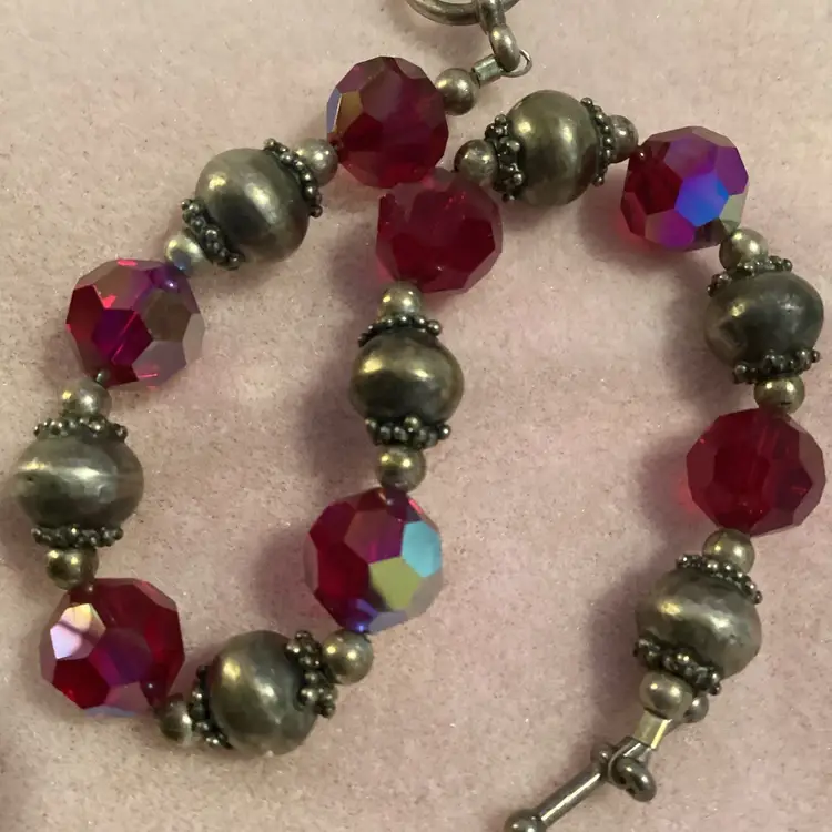 925 Sterling & AB Red Faceted Stones