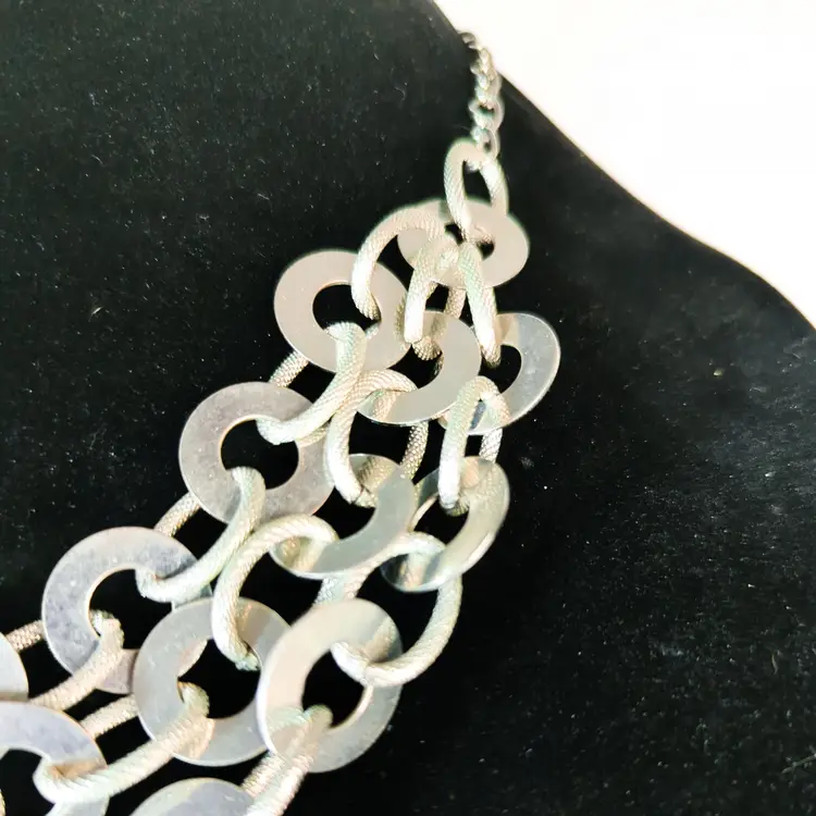 Vintage Silver Tone Multi-Strand Chain Link Statement Necklace Adjustable Clasp