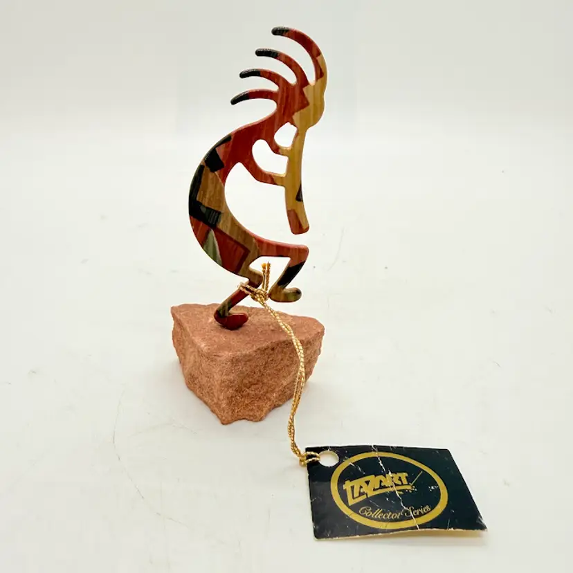 Kokopelli Lazart Enameled Metal Art Figurine Colorful Southwest Sandstone 4"
