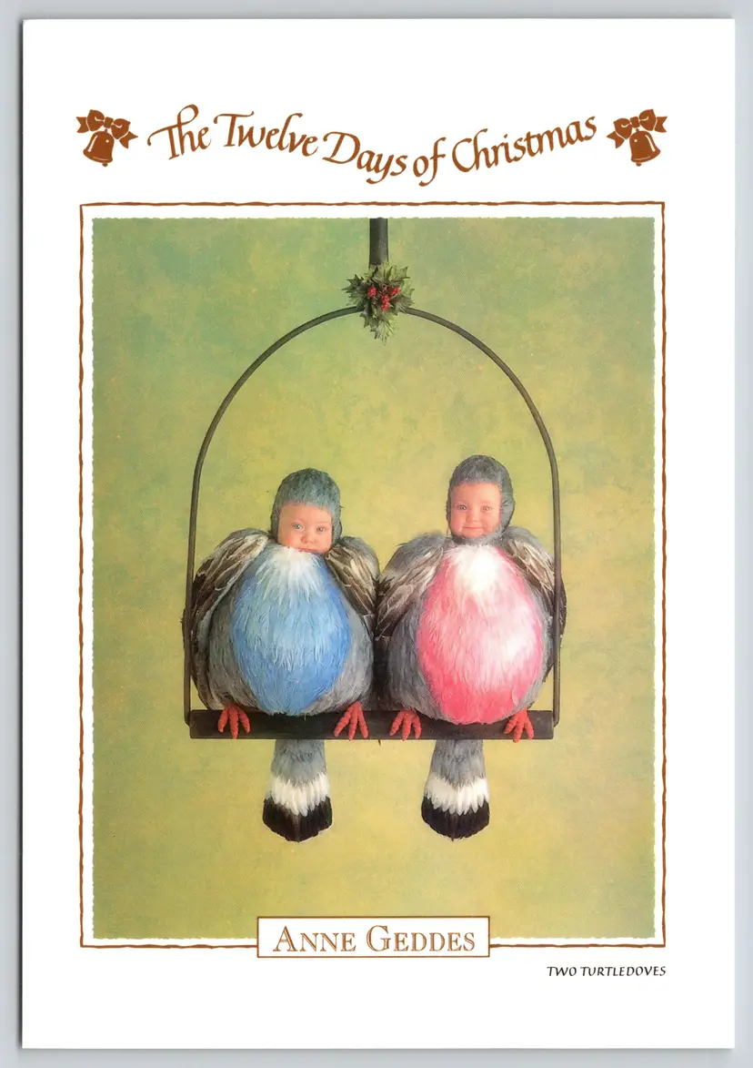 Postcard Two Turtledoves Baby's Twelve Days of Christmas Anne Geddes 1995 - 14560