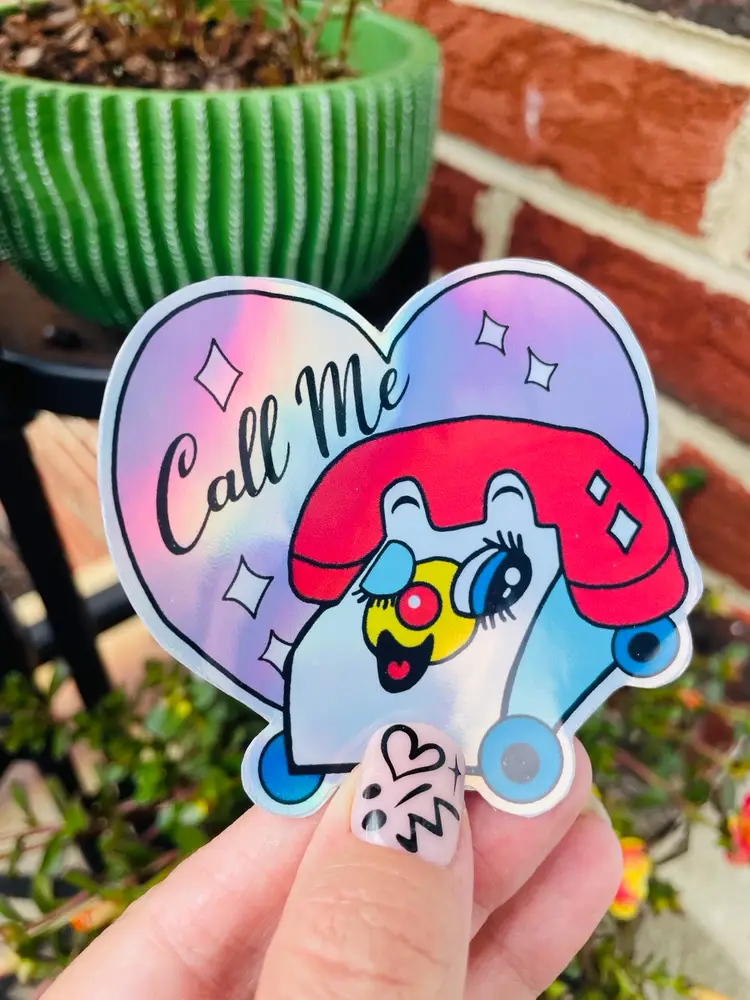Vintage toy phone “Call Me” Holographic Sticker 