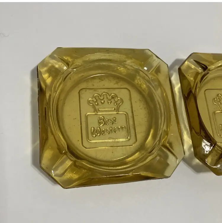 Vintage Best Western Motels Ashtray Amber Glass Square Cigarette Embossed Lot 2