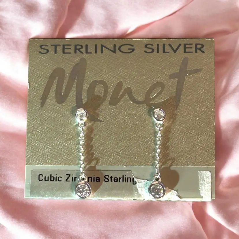 Monet Sterling Silver Dangle Earrings Cubic Zirconia New