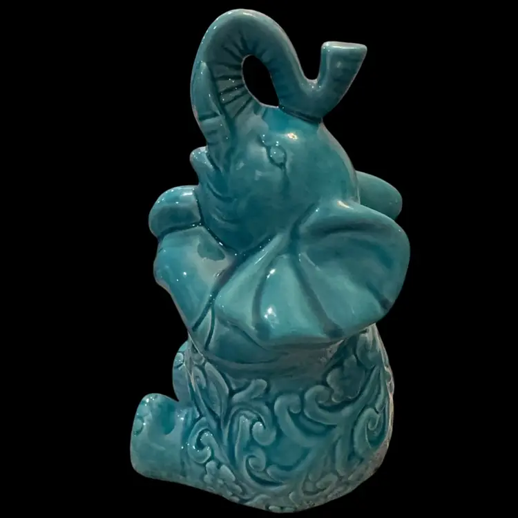 Pottery Teal Floral Elephant