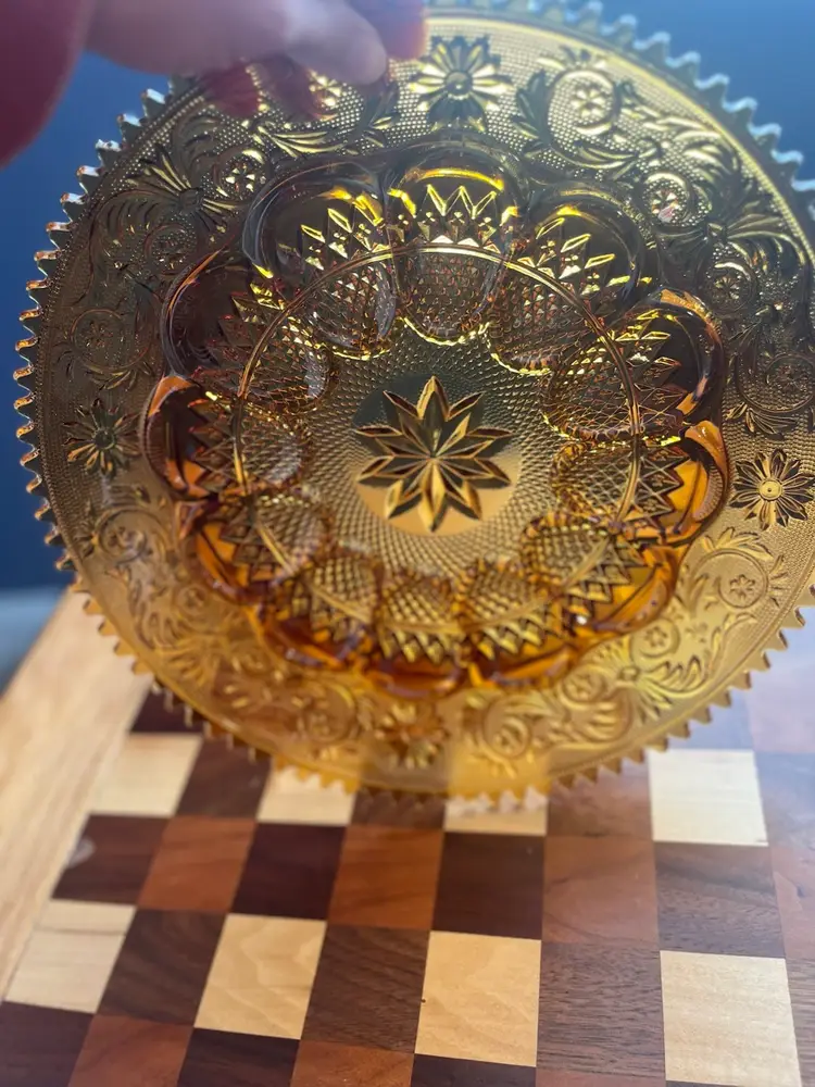 #01 Amber glass Tiara pattern deviled egg platter by Indiana Glass. 1960-1970