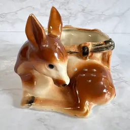Vintage Fawn by Fence Planter Baby Deer with Spots