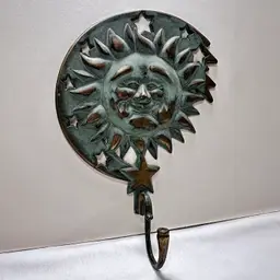 Vintage 1994 PartyLite Sun and Stars Wall Hook Celestial Verdigris  Brass Patina