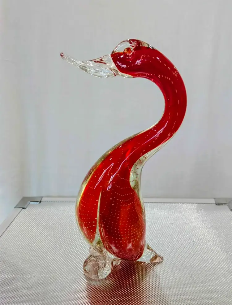 MCM Orange Bullicante Sommerso Blown Art Glass Duck Murano? 9.25"