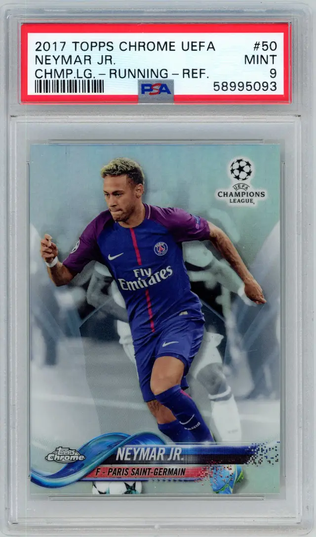 2017 Topps Chrome UEFA NEYMAR JR. #50 Running Refractor PARIS SAINT-GERMAIN PSA 9 MINT