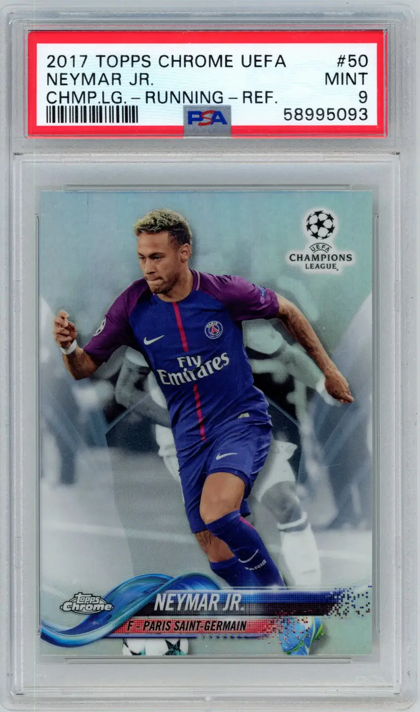 2017 Topps Chrome UEFA NEYMAR JR. #50 Running Refractor PARIS SAINT-GERMAIN PSA 9 MINT