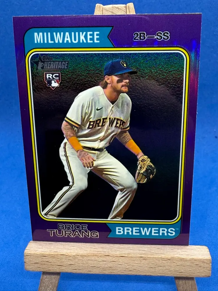 2023 Heritage High Number Brice Turang RC #614 Purple Chrome Milwaukee Brewers