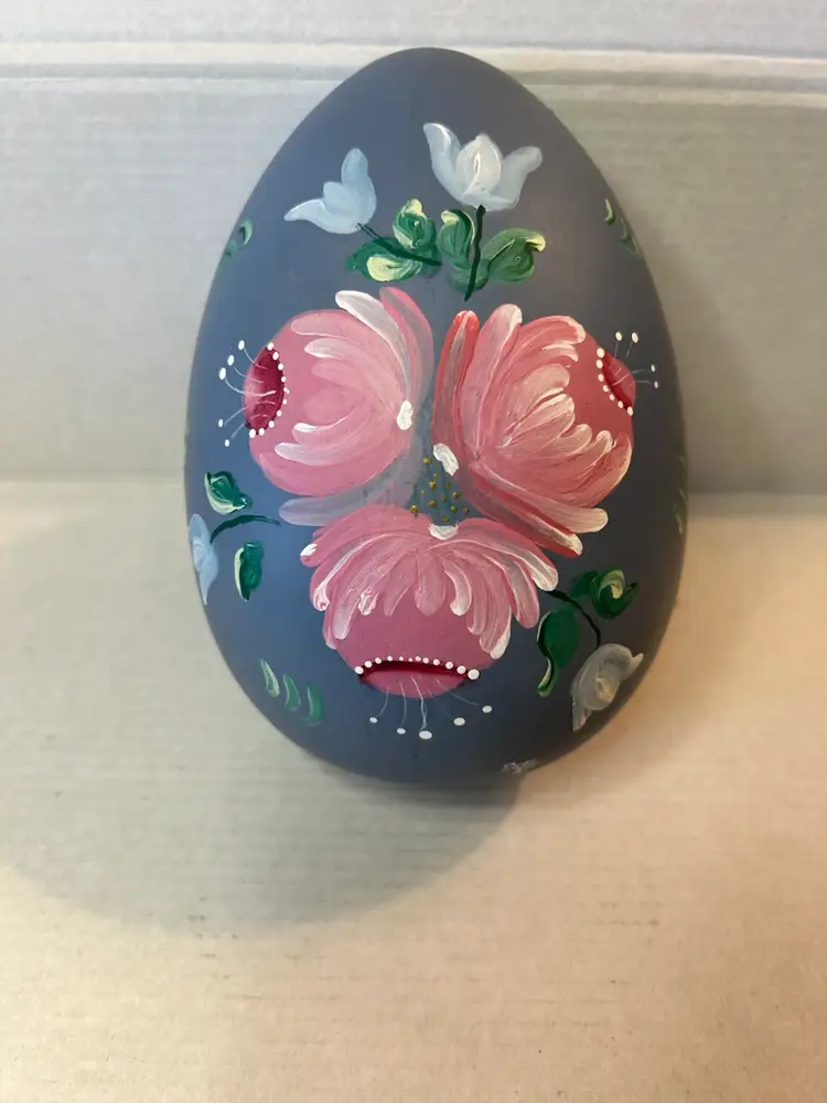 Porcelain Egg Shaped Hand Painted Floral Trinket Dish 6.5”x 4.5”