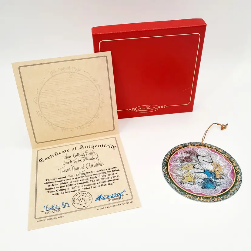 P Buckley Moss Ornament Anna Perenna Four Calling Birds COA 437/5000