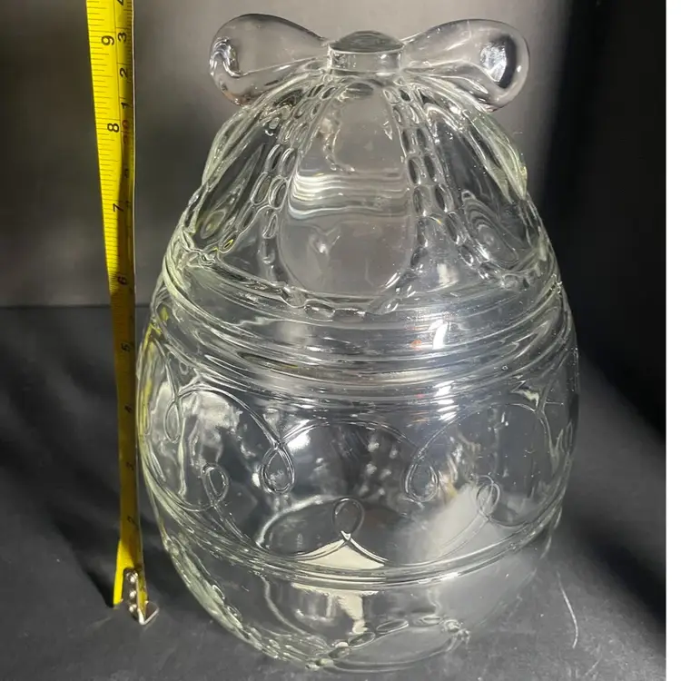 Vintage Anchor Hocking Glass Large Easter Egg Canister Jar Bow on Top 10”