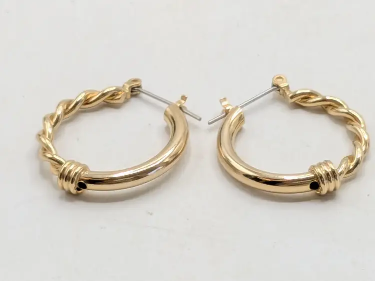 Gold Tone Twist Hoop Pierced Earrings