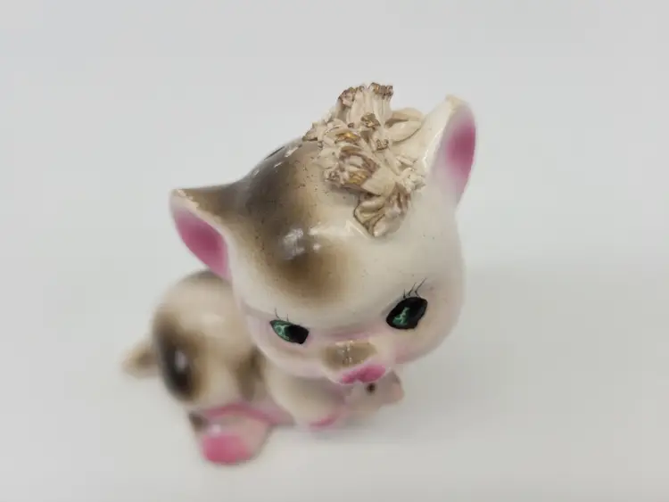 Vintage Single Spaghetti Hair Anthropomorphic Kitty Cat Shaker